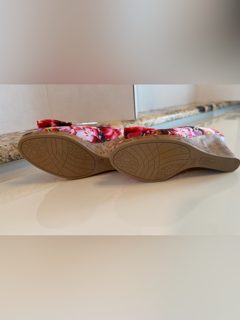 Dexflex comfort Floral Bow Peep-Toe Wedge Heels - Pink Multi - Picture 4 of 6